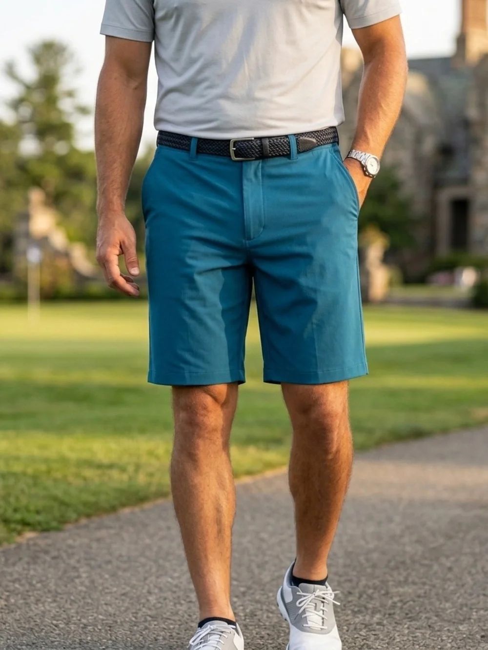 NWT Adidas Men's Teal Flat-Front Performance Golf Shorts size 40.